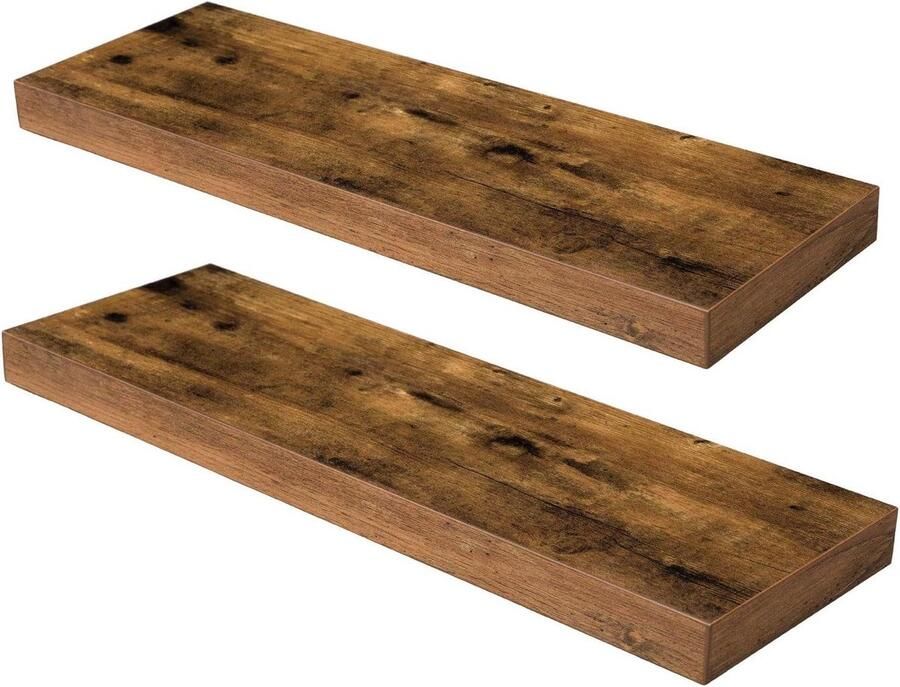 Zwevende Wandplanken Set van 2 Decoratieve Wandplank 60 cm Wanddisplay-rekken met Onzichtbare Beugels Slaapkamer Keuken Woonkamer Kantoor Rustiek Bruin bathroom shelf wood