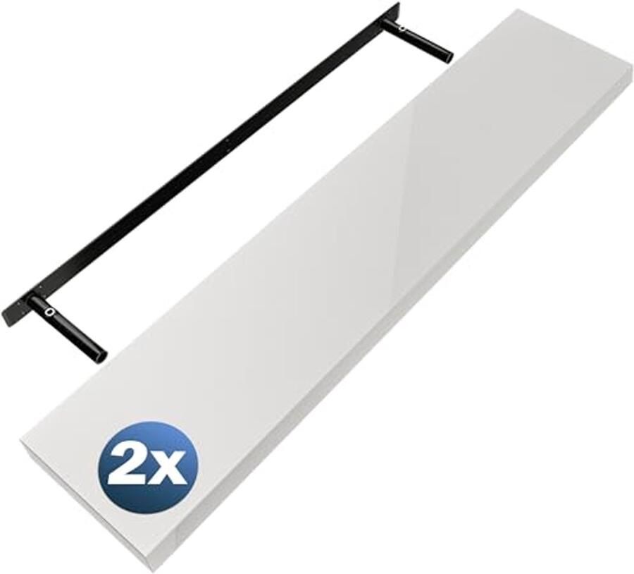 Zwevende Wandplanken Set van 2 in Wit Hoogglans 110 cm 15 kg Draagkracht