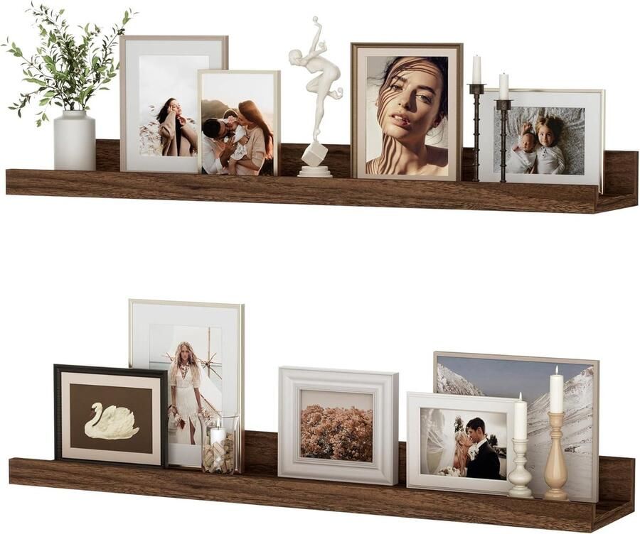 Zwevende Wandplanken Set van 2 Industrieel Design MDF Hout voor Fotolijsten en Decoraties 60 cm Vintage Bruin