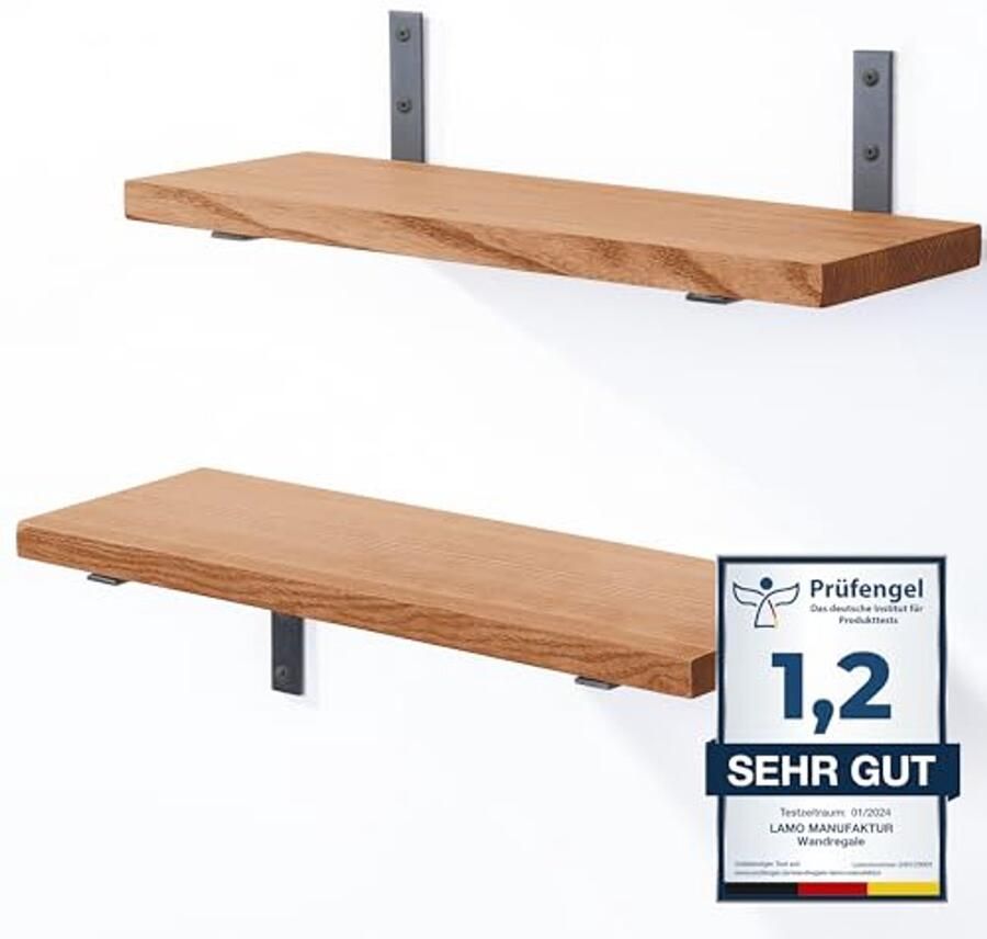 Zwevende Wandplanken Set van 2 Massief Hout 42 cm Voor Woonkamer Slaapkamer Keuken Kantoor en Badkamer