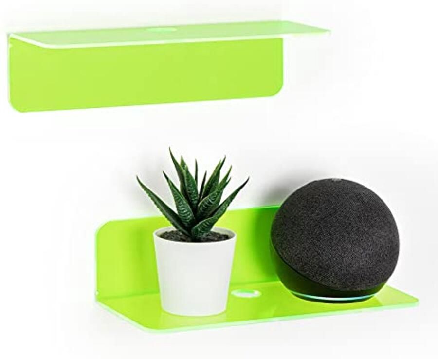 Zwevende Wandplanken Set van 2 Minimalistische Planken voor Slaapkamer Badkamer Keuken en Woonkamer 9 Inch Met Kabelclips Groen