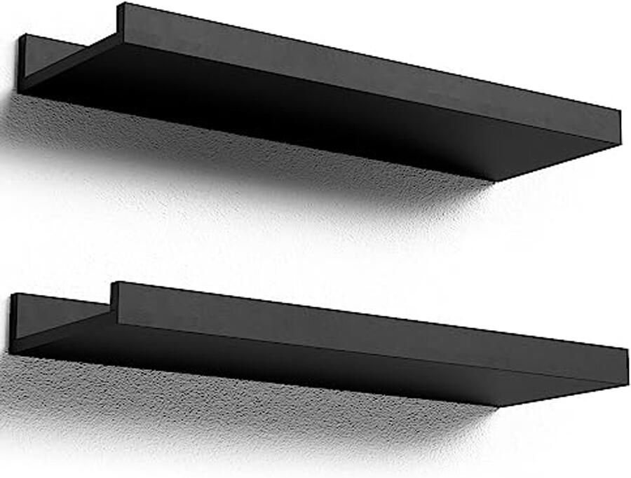 Zwevende Wandplanken Set van 2 Moderne Zwarte Wandplanken voor Wanddecoratie en Opslag