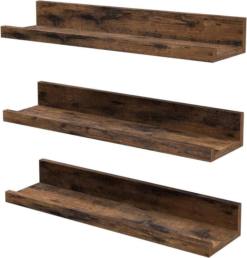 Zwevende Wandplanken Decoratief en Functioneel Set van 3 Vintage Bruin