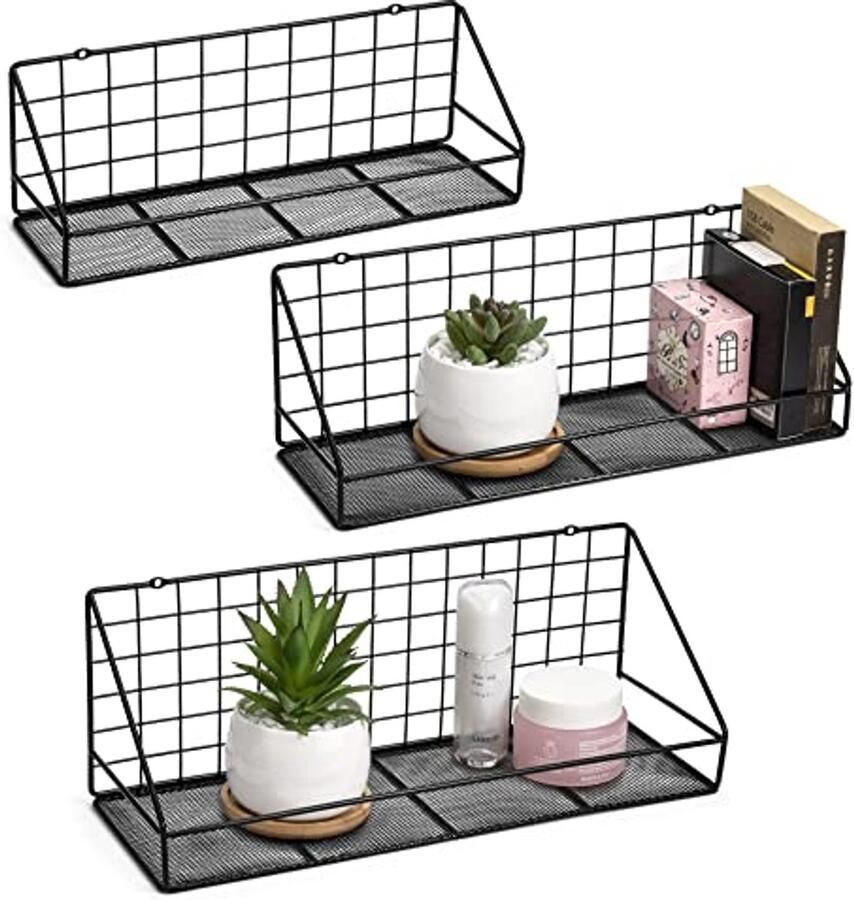 Zwevende Wandplanken Set van 3 Ideaal voor Woonkamer Slaapkamer Badkamer en Keuken in Verkolend Zwart