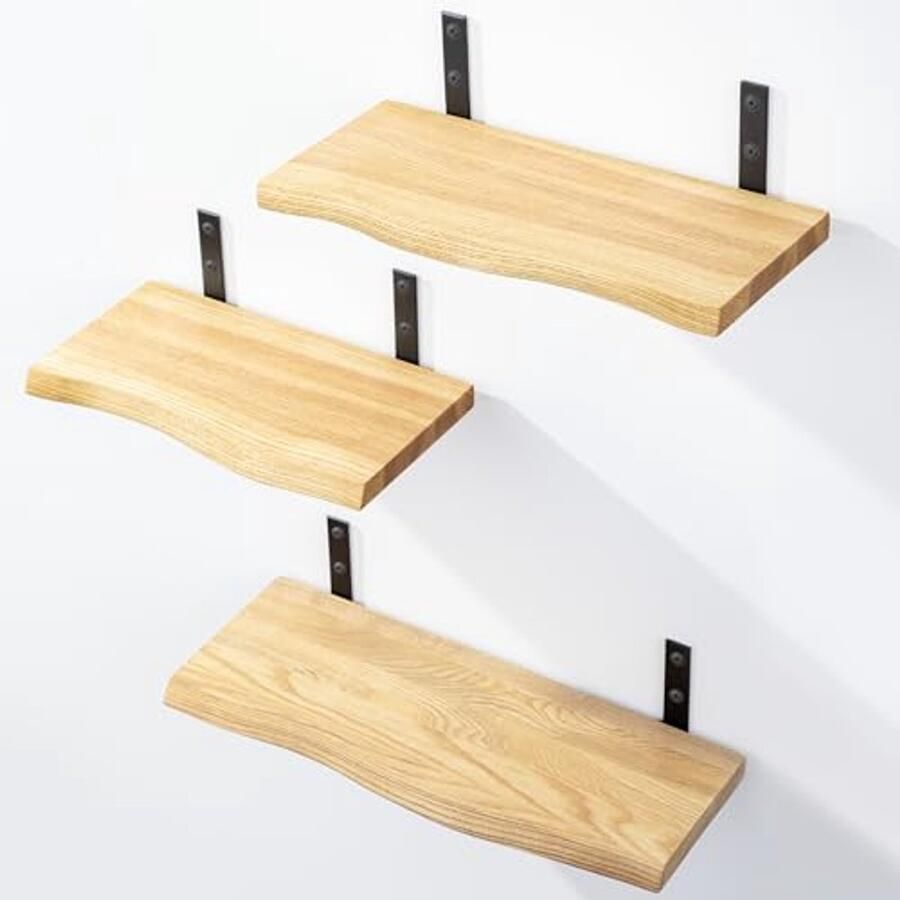 Zwevende Wandplanken Set van 3 Massief Hout 40 35 30 cm Voor Woonkamer Slaapkamer Keuken Kantoor en Badkamer