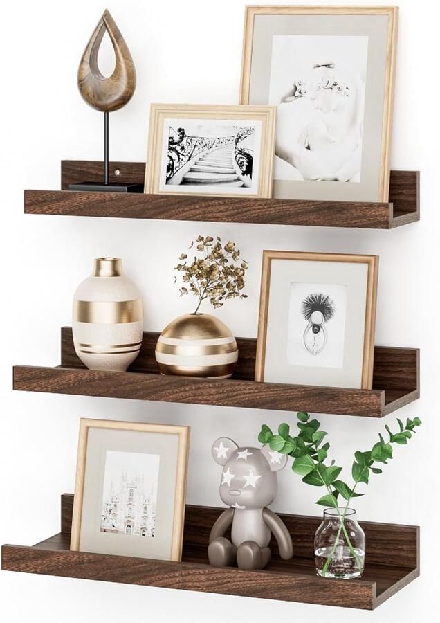 Zwevende Wandplanken Set van 3 MDF Hout 40 cm Industrieel Wandrek voor Fotolijsten en Decoraties