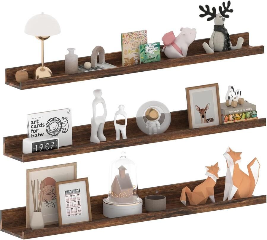 Rustiek Wandrek Zwevende Plank voor Huis 3 Stuks Bruin Hout 90 cm