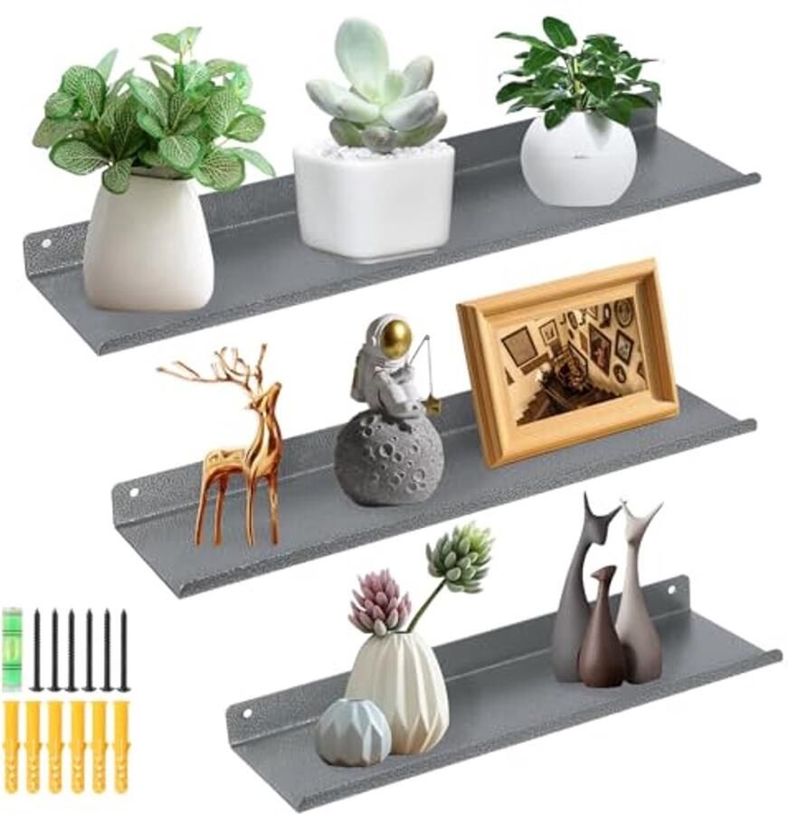 Zwevende Wandplanken Set van 3 Rustieke IJzeren Decoratieve Planken voor Slaapkamer Woonkamer Keuken Badkamer en Kantoor