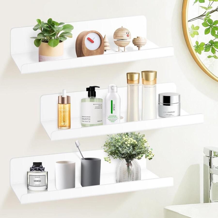 Zwevende Wandplanken Set van 3 Zonder Boren Keuken Badkamer Acryl Kabelclips