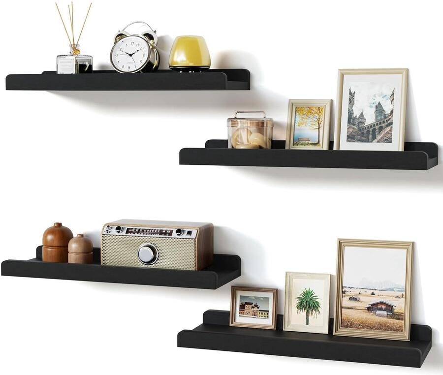 Zwevende Wandplanken Set van 4 Hout Zwart 40 cm