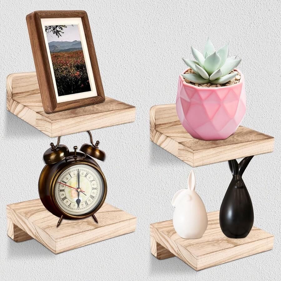 4 stuks zwevend wandrek klein wandrek zwevende plank hout mini-wandplanken kleine wand zwevende planken voor kleine decoratie wandplanken voor slaapkamer woonkamer keuken decoratieve wandplanken