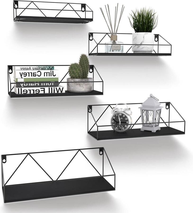 Zwevende wandplanken Set van 5 klassieke zwarte houten plank voor keuken badkamer woonkamer kantoor