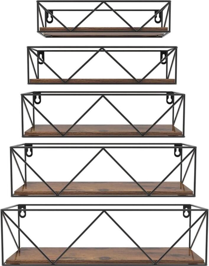 Zwevende wandplanken set van 5 met stangen Rustieke houten planken voor muur slaapkamer keuken badkamer woonkamer Wandrek