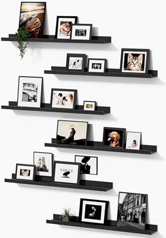 Zwevende wandplanken set van 6 houten muurplanken voor slaapkamer woonkamer badkamer en keuken (zwart 96 cm)