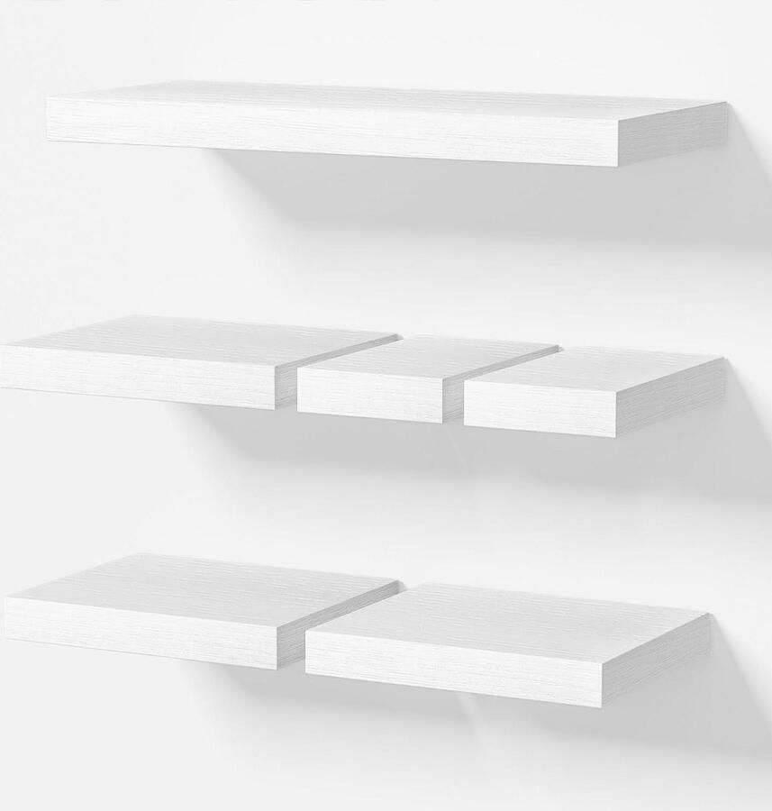 Zwevende wandplanken set van 6 wit mdf-hout kinderkamer woonkamer slaapkamer keuken badkamer kantoor 10 20 40 cm
