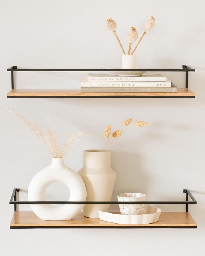 Zwevende Wandplanken Set van Metaal en Hout Ideaal voor Badkamer Keuken en Woonkamer