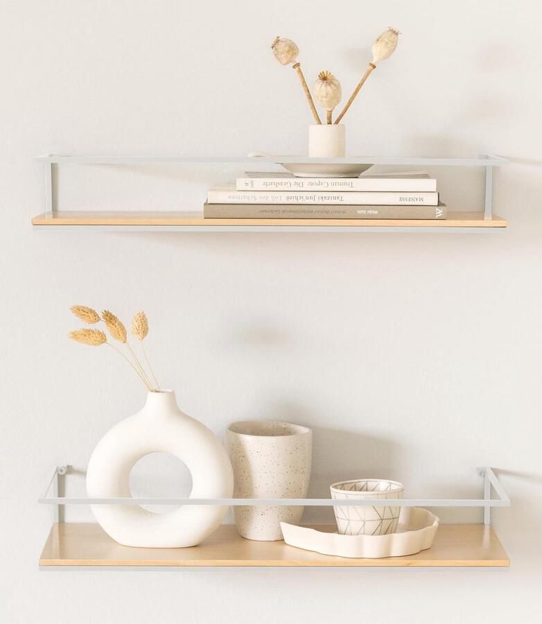 Zwevende Wandplanken Set van Metaal en Houtfineer Geschikt voor Badkamer Keuken Woonkamer en Slaapkamer