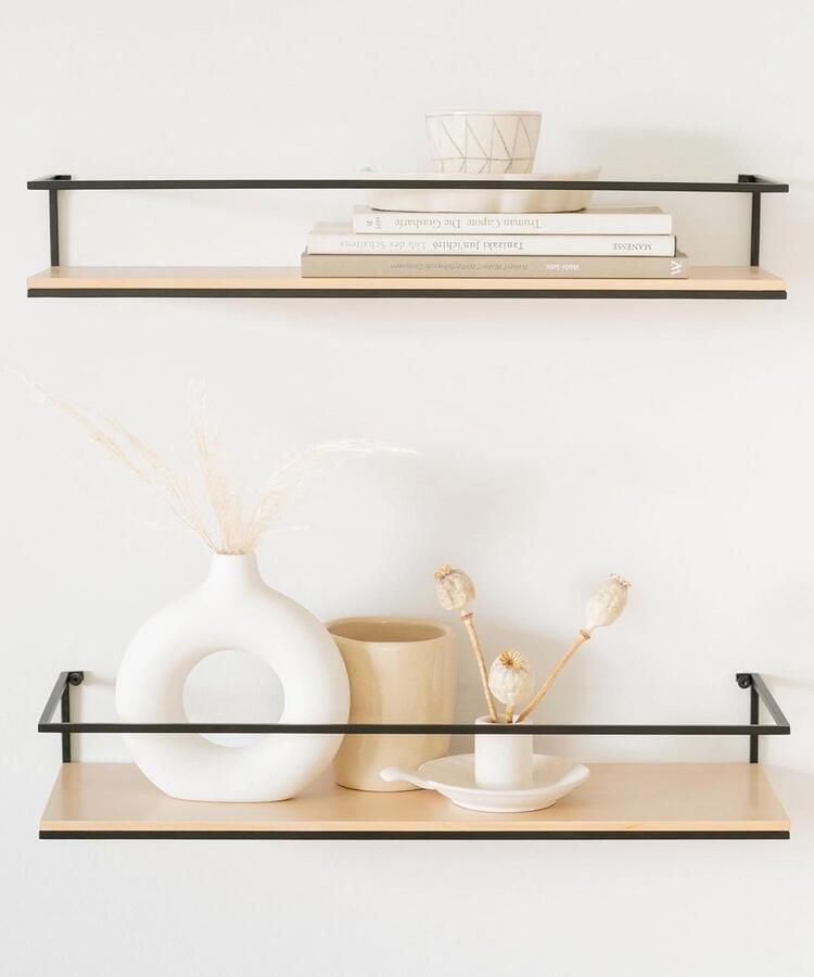 Zwevende Wandplanken Set van Metaal en Houtfineer Ideaal voor Keuken Badkamer Woonkamer en Slaapkamer