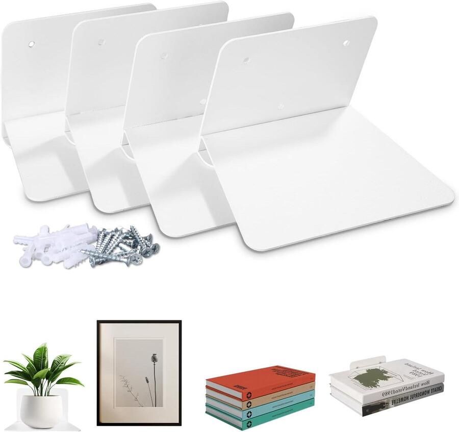 Zwevende Wandplanken Set Witte Boekenkast 4 Stuks