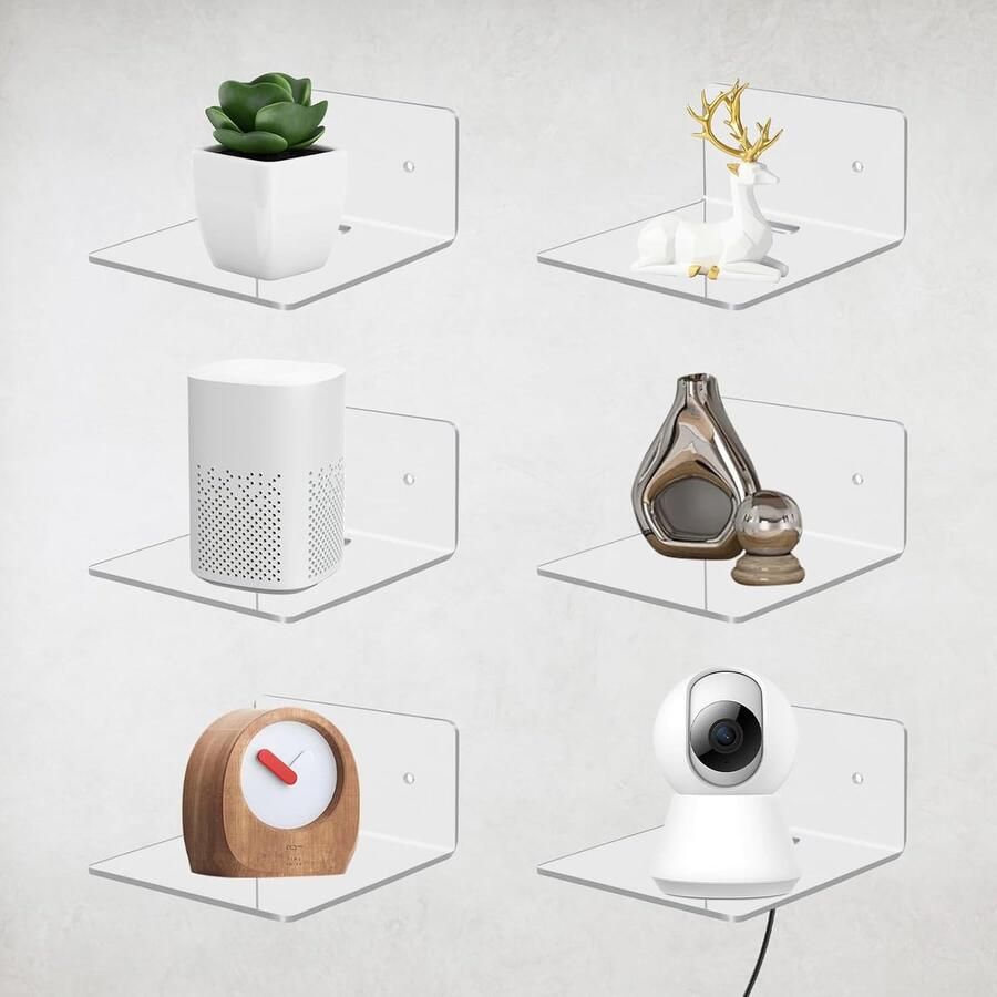 Zwevende wandplanken Transparant Set van 6 10 cm