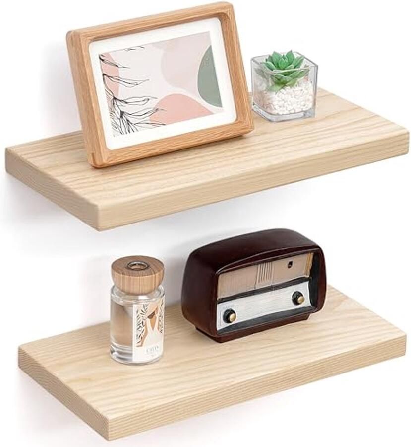 Zwevende Wandplanken van Essenhout Set van 6 46 cm voor Woonkamer Slaapkamer Badkamer en Thuiskantoor