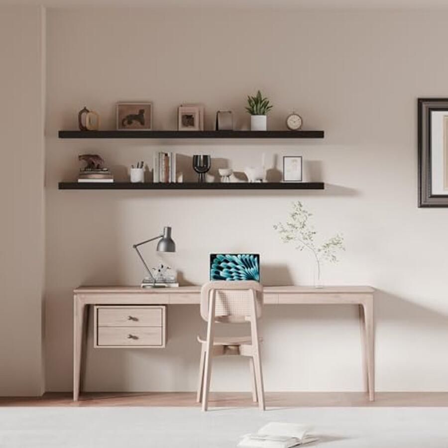 Zwevende Wandplanken van Massief Hout Set van 2 152 cm Lange Rustieke Planken voor Decoratie en Opslag