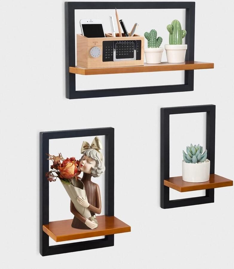 Zwevend Wandrek Set van 3 Boekenkast en Decoratieve Houten Planken voor Muur