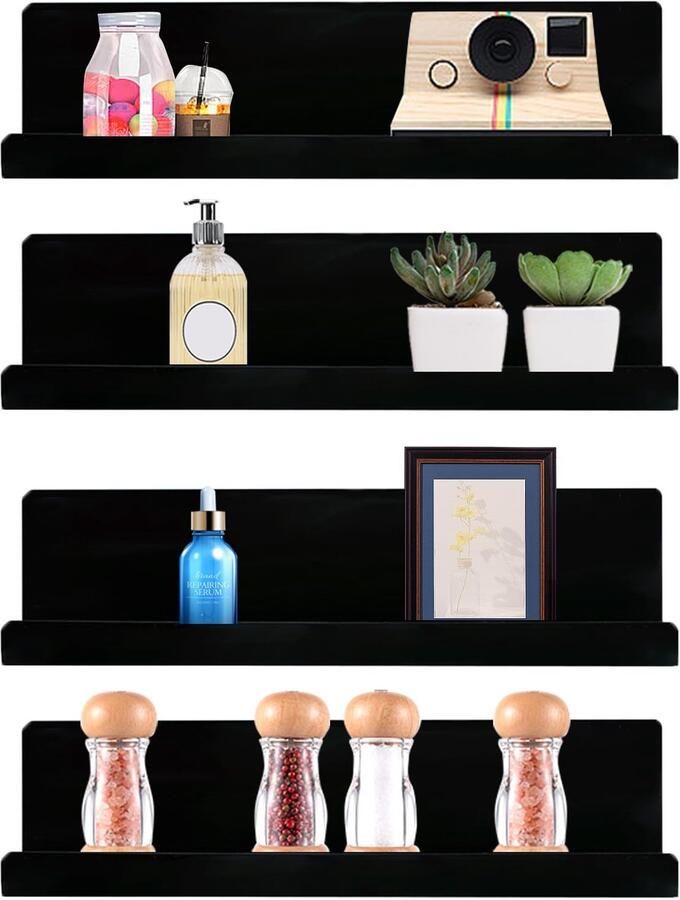 Zwevende Wandplanken zonder Boren voor Boeken en Foto's Set van 4 Voor Thuisdecoratie in Keuken en Badkamer