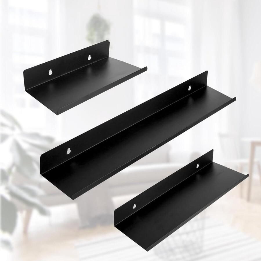 Zwevende wandplanken zwart metaal Set van 3 Badkamerrek 30 35 40 cm Muurplanken voor woonkamer keuken Wandplank mat rek zwart Slaapkamer kantoor Wandplanken & -rekken