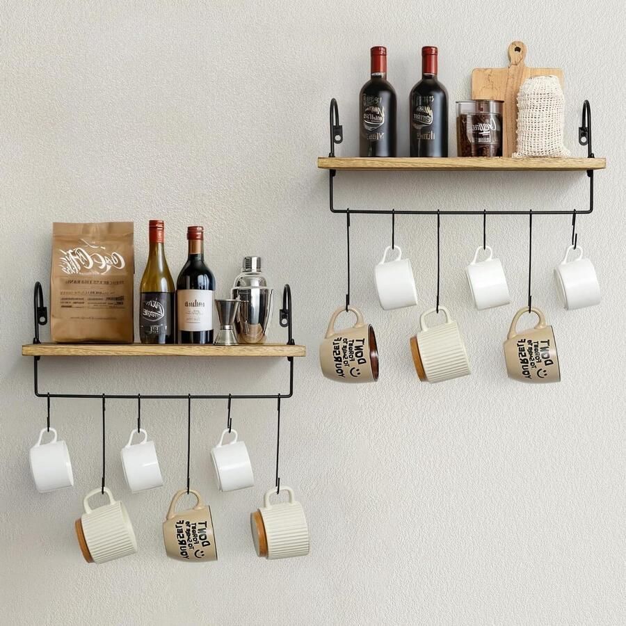 Zwevende wandrek set van 2 met handdoekhouder en haken Rustiek vintage design