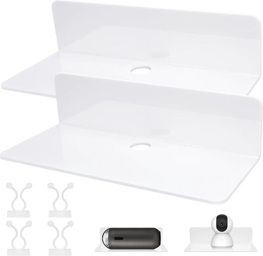 Zwevende witte wandplanken zonder boren handige uitbreiding van de ruimte inclusief kabelclips voor elke kamer!