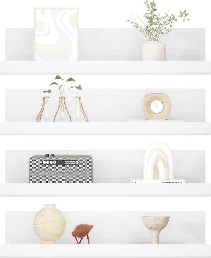 Zwevende Witte Wandrek Set Van 4 Acryl Wandplanken Voor Boeken Foto's Woondecoratie Keuken Badkamer Kantoor Woonkamer 32 x 10 x 8 cm Wandplanken & -rekken