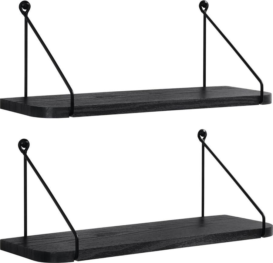 Zwevende zwarte planken voor wandunit slaapkamer badkamer keuken houten opslagorganizer moderne decoraties display woonkamer kantoor thuisrek set van 2 Wandplanken & -rekken