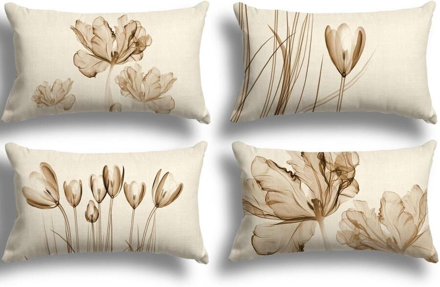 ZWJD Bloemenkussenhoes 30x50 Set van 4 Buitenkussens Decoratieve Kussens Linnen Kussenhoes Kussenslopen Bloemen Aquarel Schilderij Kussenhoezen voor Bank Woonkamer Decoratieve Kussens 30x50cm