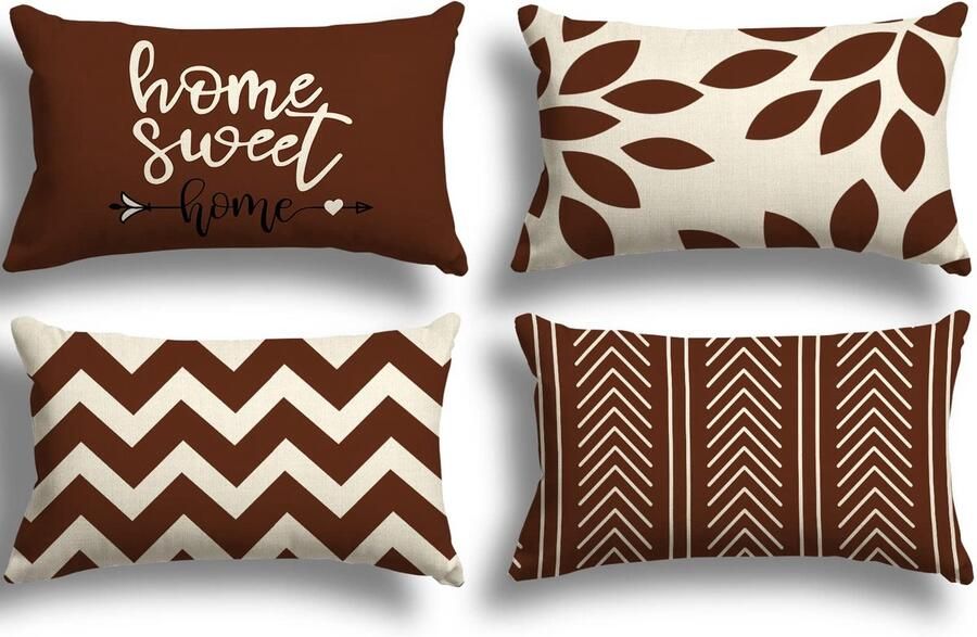 ZWJD Kussenhoes 30x50 Set van 4 Decoratieve Kussenhoezen Buitenkussenhoezen Linnen Decoratief Kussen voor Slaapkamer Bank Stoel Bed Tuin (30 x 50 cm Koffie)