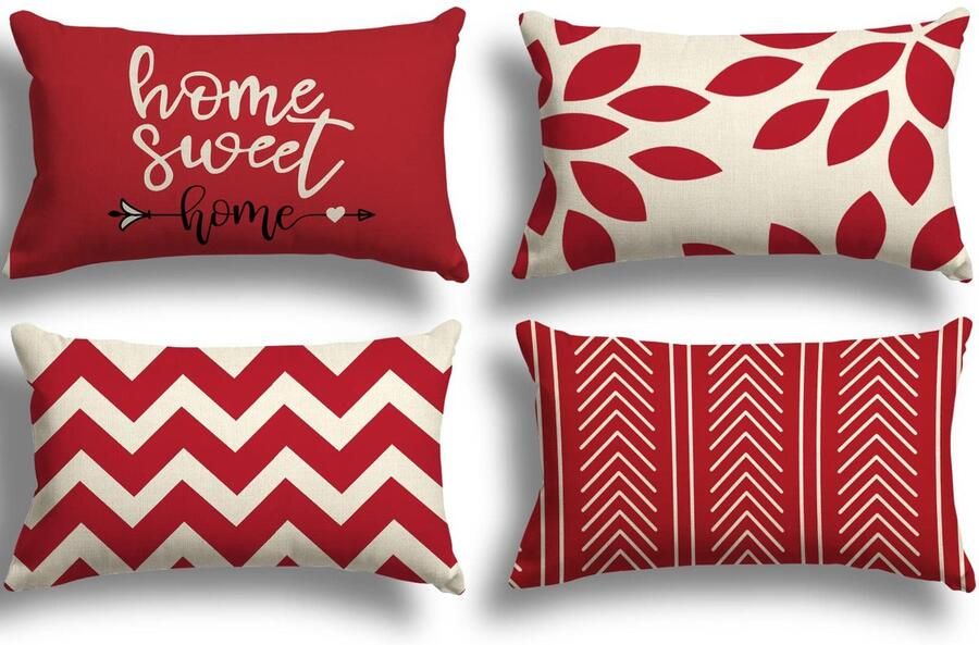 ZWJD Kussenhoes 30x50 Set van 4 Decoratieve Kussenhoezen Buitenkussenhoezen Linnen Decoratief Kussen voor Slaapkamer Bank Stoel Bed Tuin (30 x 50 cm Rood)