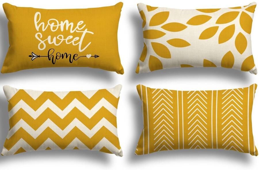 ZWJD Kussenhoes 30x50 Set van 4 Decoratieve Kussenhoezen Buitenkussenhoezen Linnen Decoratief Kussen voor Slaapkamer Bank Stoel Bed Tuin (30 x 50 cm Donkergeel)