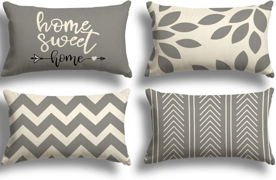 ZWJD Kussenhoes 30x50 Set van 4 Decoratieve Kussenhoezen Buitenkussenhoezen Linnen Decoratief Kussen voor Slaapkamer Bank Stoel Bed Tuin (30 x 50 cm Grijs)