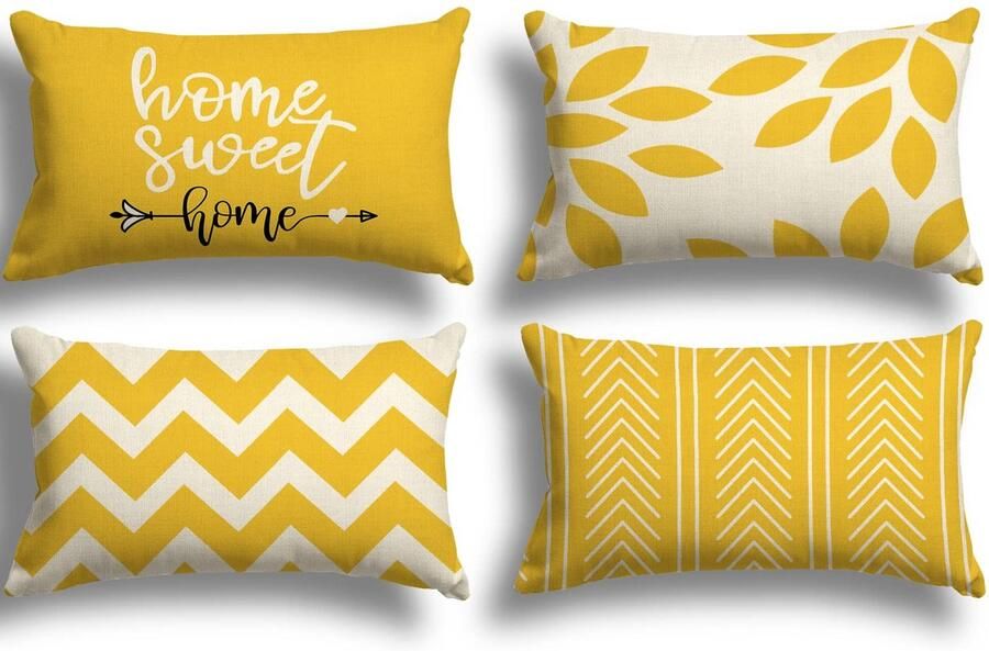 ZWJD Kussenhoes 30x50 Set van 4 Decoratieve Kussenhoezen Decoratie Buitenkussenhoezen Linnen Decoratief Kussen voor Slaapkamer Bank Stoel Bed Tuin (30 x 50 cm Geel)