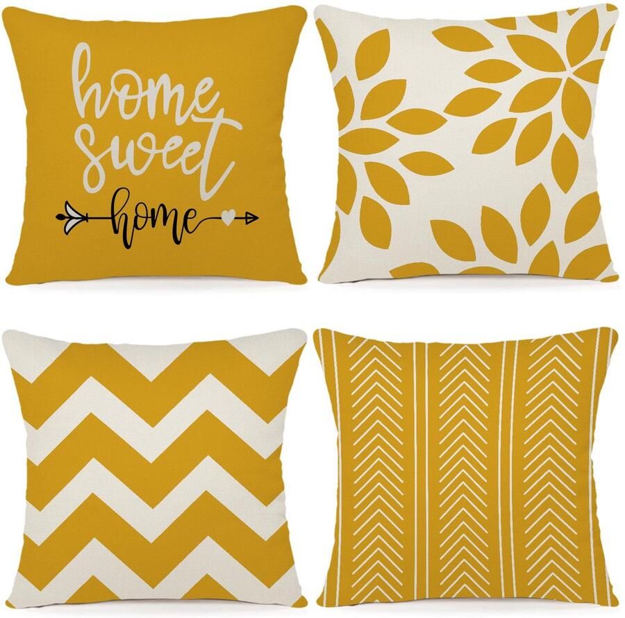 ZWJD Kussenhoes 40x40 Set van 4 Decoratieve Kussenhoezen Buitenkussenhoezen Linnen Decoratief Kussen voor Slaapkamer Bank Stoel Bed Tuin (40 x 40 cm Donkergeel)