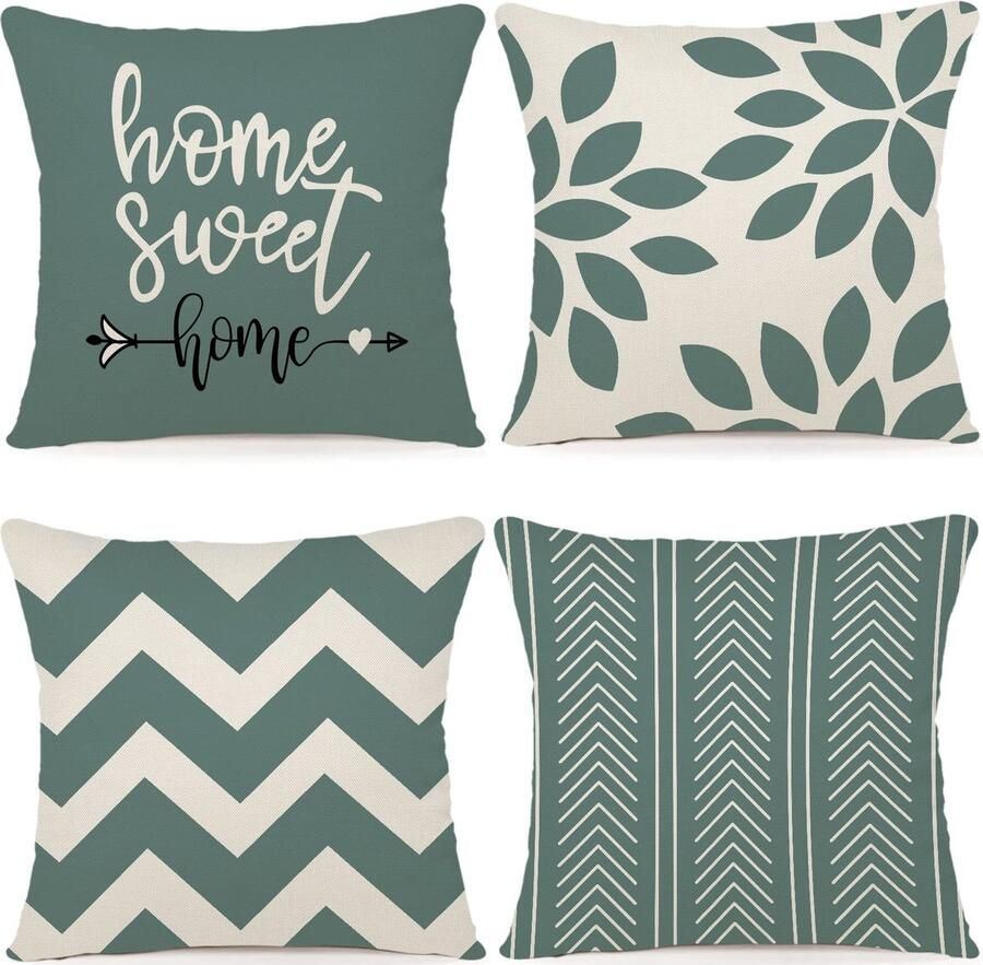 ZWJD Kussenhoes 50x50 Set van 4 Decoratieve Kussenhoezen Buitenkussenhoezen Linnen Decoratief Kussen voor Slaapkamer Bank Stoel Bed Tuin (50 x 50 cm Watergroen)
