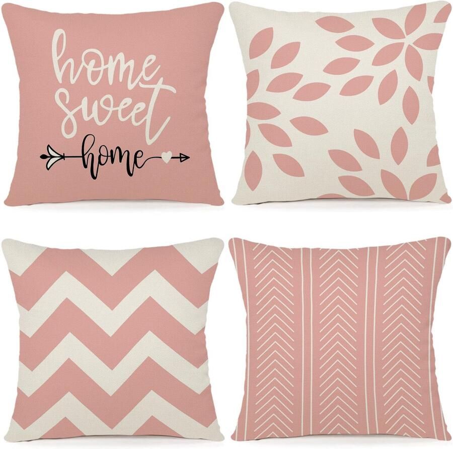 ZWJD Kussenhoes 50x50 Set van 4 Decoratieve Kussenhoezen Buitenkussenhoezen Linnen Decoratief Kussen voor Slaapkamer Bank Stoel Bed Tuin (50 x 50 cm)