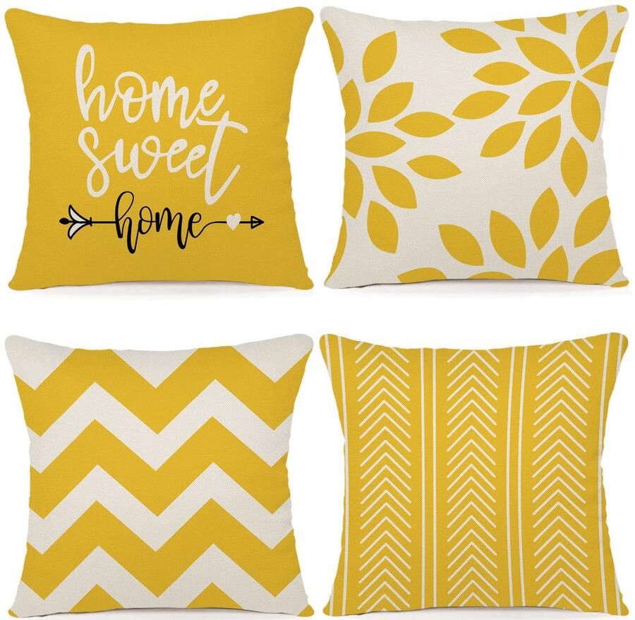 ZWJD Kussenhoes 50x50 Set van 4 Decoratieve Kussenhoezen Buitenkussenhoezen Linnen Decoratief Kussen voor Slaapkamer Bank Stoel Bed Tuin (50 x 50 cm Geel)