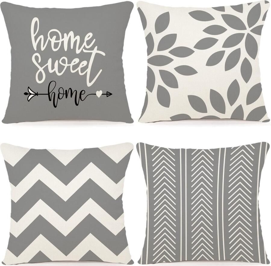 ZWJD Kussenhoes 50x50 Set van 4 Decoratieve Kussenhoezen Buitenkussenhoezen Linnen Decoratief Kussen voor Slaapkamer Bank Stoel Bed Tuin (50 x 50 cm Grijs)