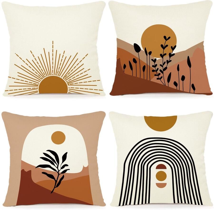 ZWJD Kussenhoes 45x45 Set van 4 Buitenkussens Decoratieve Kussens Linnen Kussenhoes Kussenslopen Geometrisch Patroon Kussenhoezen voor Bank Woonkamer Decoratief Kussen 45x45 A201-18