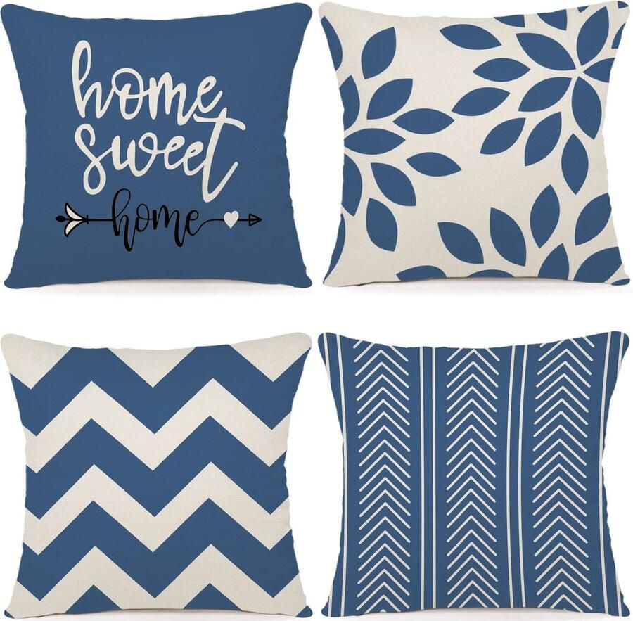 Ibenzoa Kussensloop Set van 4 voor Slaapkamer Bank en Tuin in Lichtblauw Linnen