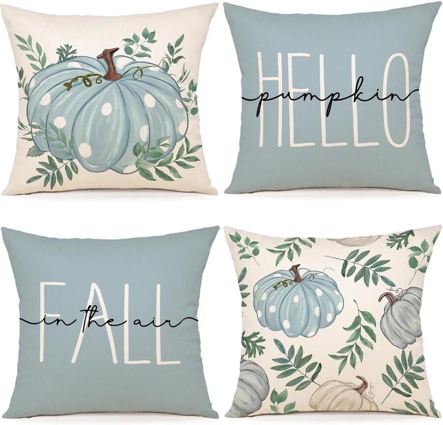 ZWJD Kussenhoes Herfst 45x45 Set van 4 Herfstdecoratie Kussenhoes Herfstdecoratie Linnen Kussenhoezen Esdoornbladeren Pompoen Kussen voor Decoratieve Bank Huis Tuin Slaapkamer Decoratieve Kussen Kussenslopen 45x45 cm
