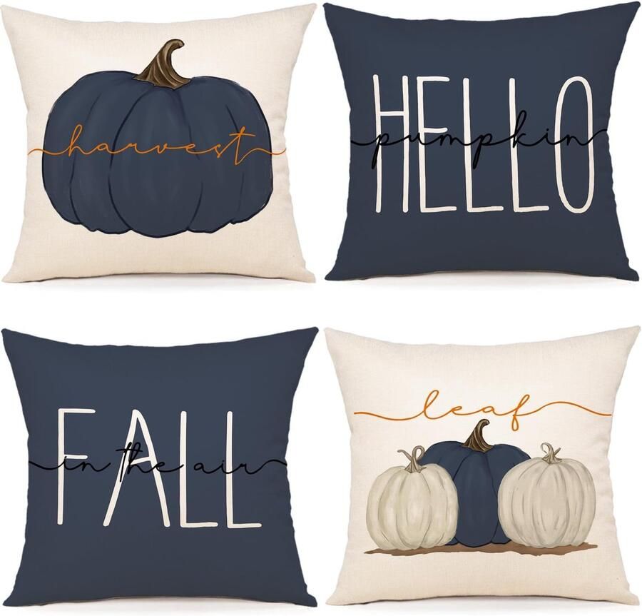 ZWJD Kussenhoes Herfst 50x50 Set van 4 Herfstdecoratie Kussenhoes Herfstdecoratie Linnen Kussenhoezen Esdoornbladeren Pompoen Kussen voor Decoratieve Bank Huis Tuin Slaapkamer Decoratieve Kussen Kussenslopen 50x50 cm