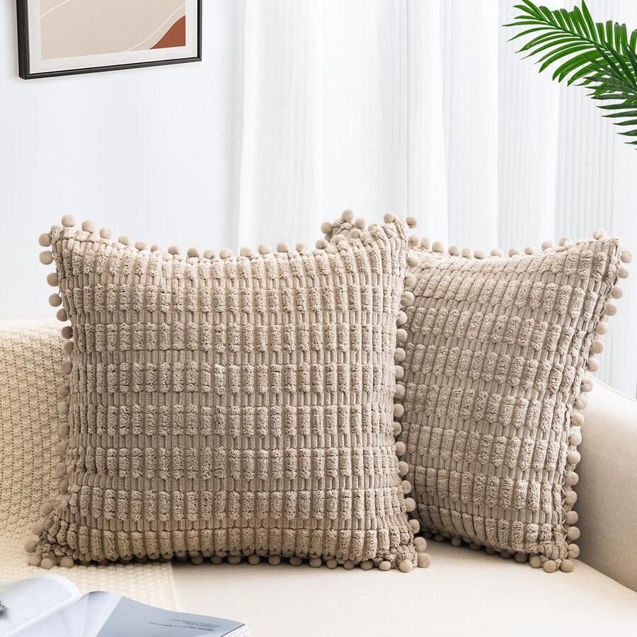 ZWJD Set van 2 Khaki Kussenhoezen 40x40 Corduroy Bankkussens Zachte Kussenhoes Boho Kussenhoezen Decoratieve Kussens Moderne Kussens Decoratie voor Bank Slaapkamer Huis Auto Decor Decoratieve Kussenhoezen Khaki