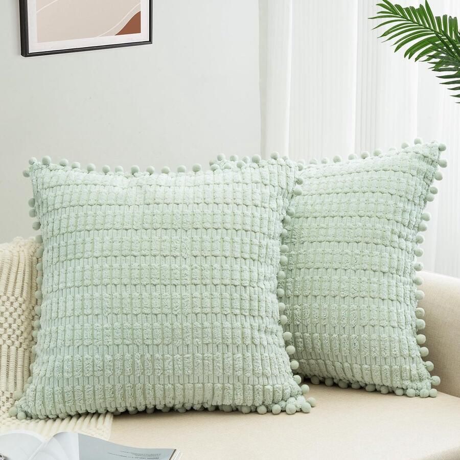 ZWJD Set van 2 kussenhoezen 45 x 45 cm corduroy bankkussens zachte kussenhoes boho kussenhoezen decoratieve kussens moderne kussens decoratie voor bank slaapkamer huis auto decoratie decoratieve kussenhoezen bonengroen